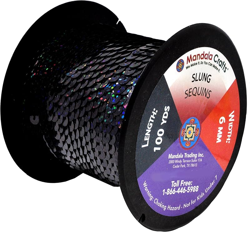 Tiras lentejuelas negras holográficas 100yardas 0.236pulg