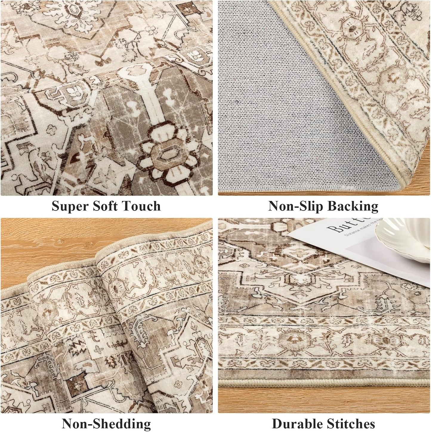 Alfombra Pasillo Antiderrap Boho Granja Beige Marrón
