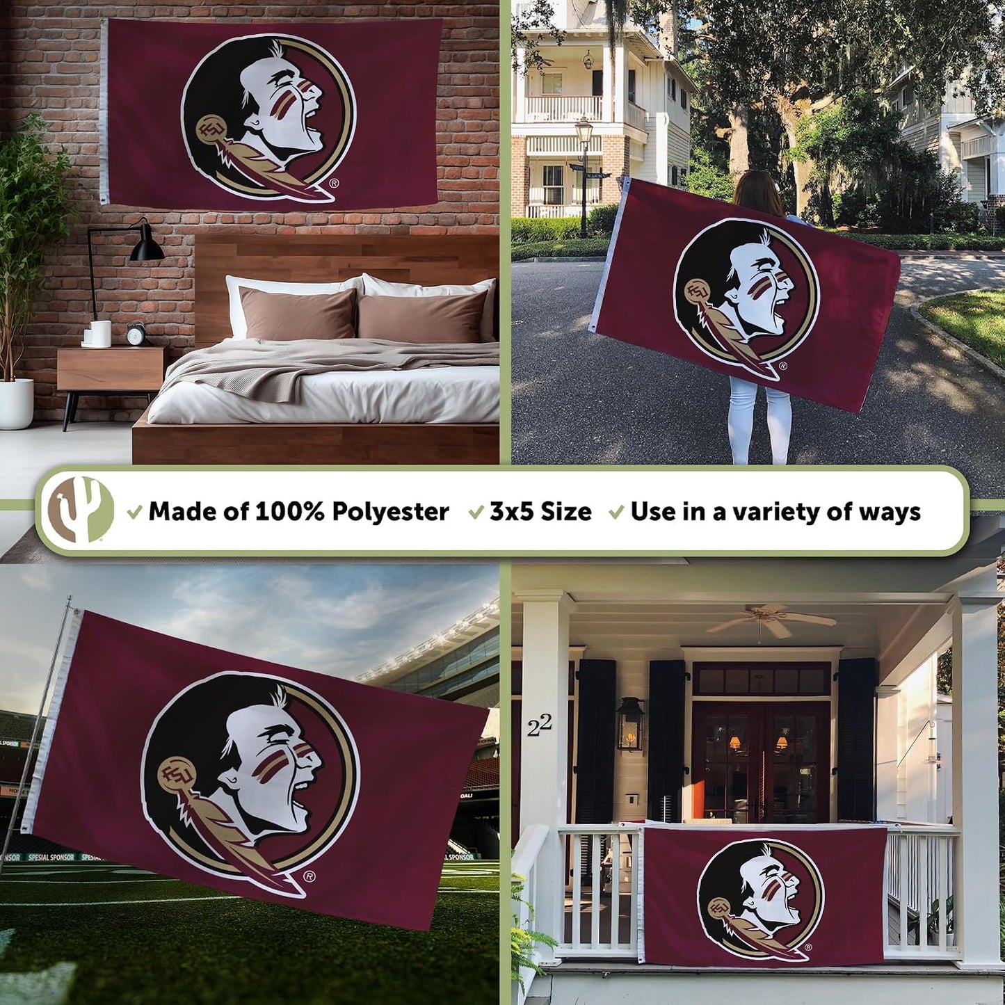 Bandera FSU Seminoles 3x5ft poliéster interiores exteriores