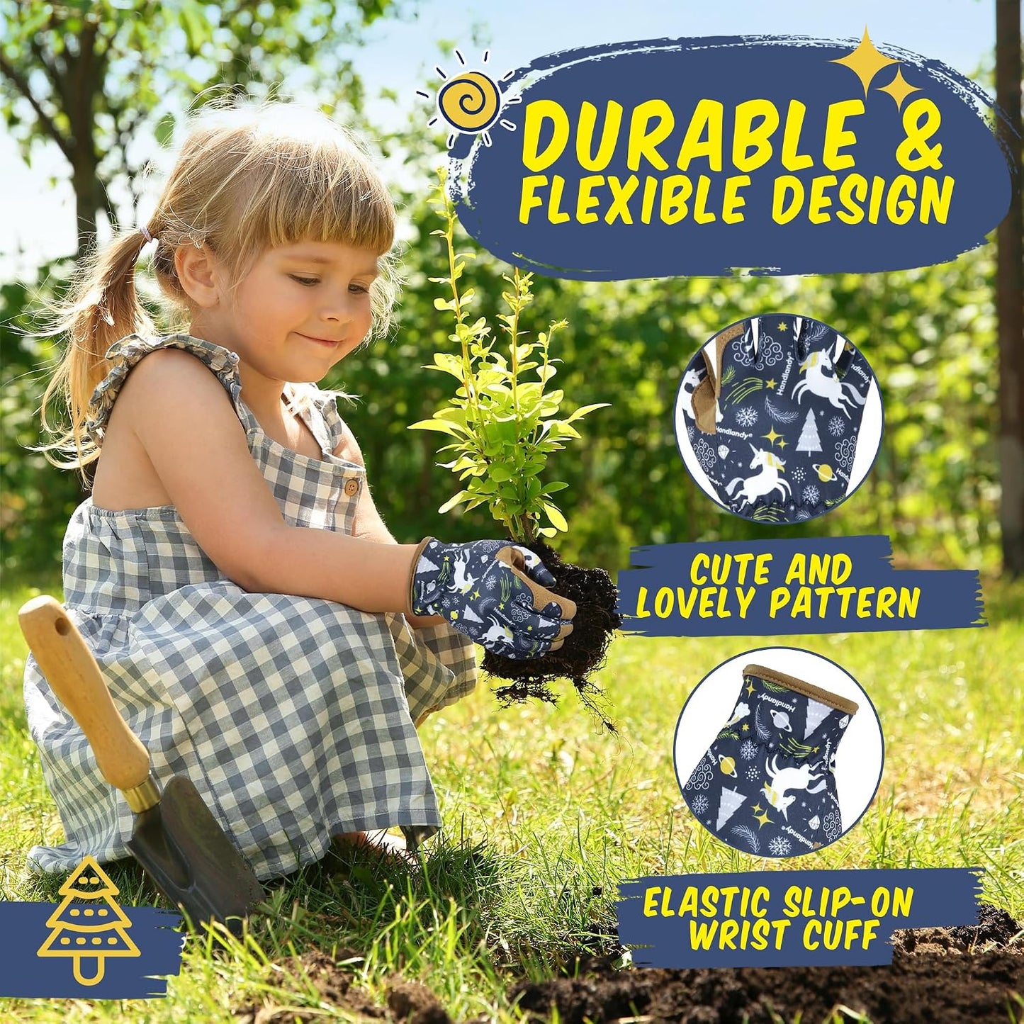 2 Pzas Guantes Jardinería Cuero Niños 3-11 Años