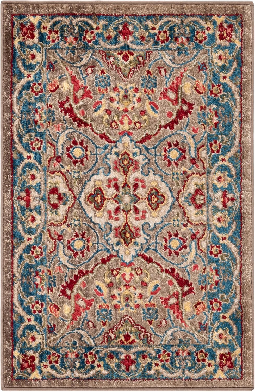 Alfombra área 2x3ft diseño oriental gris pardo y azul