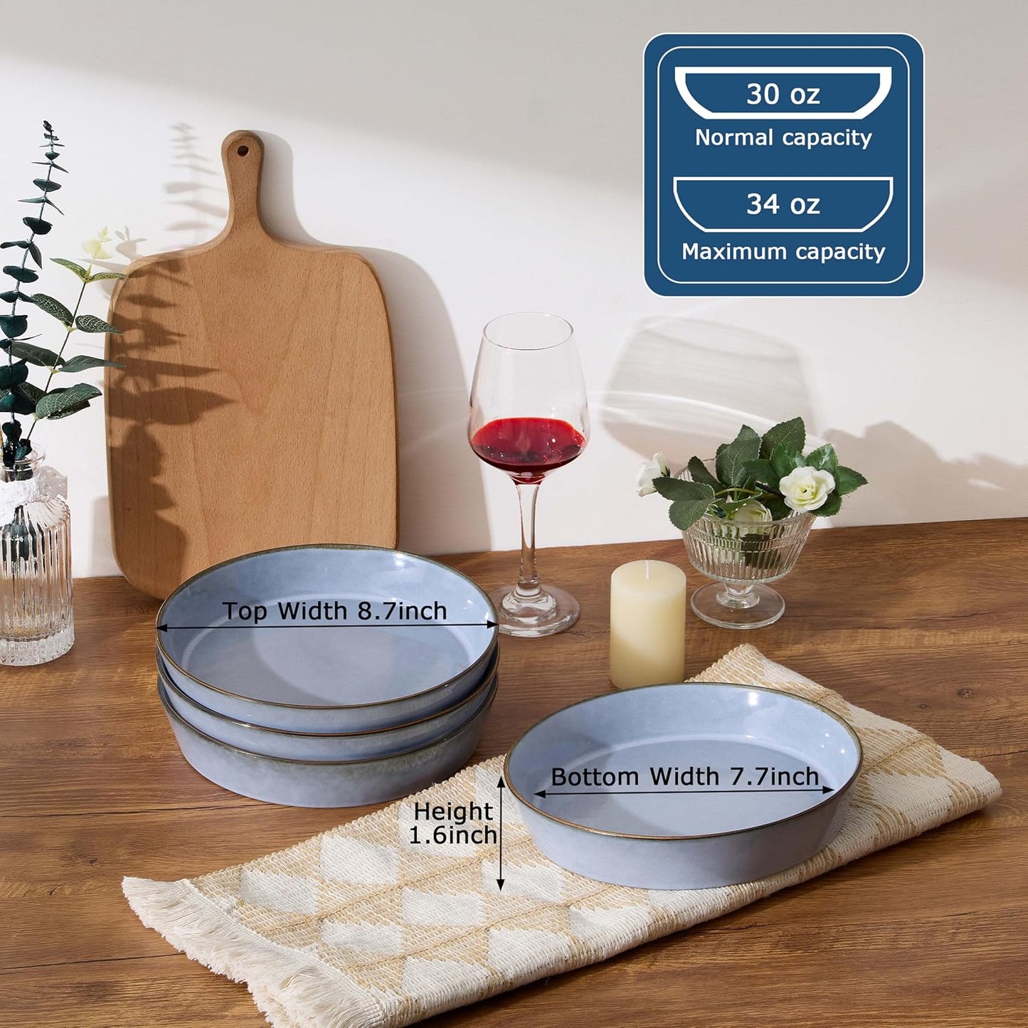 Set 4 Cuencos Gres 34oz para Ensalada y Cena