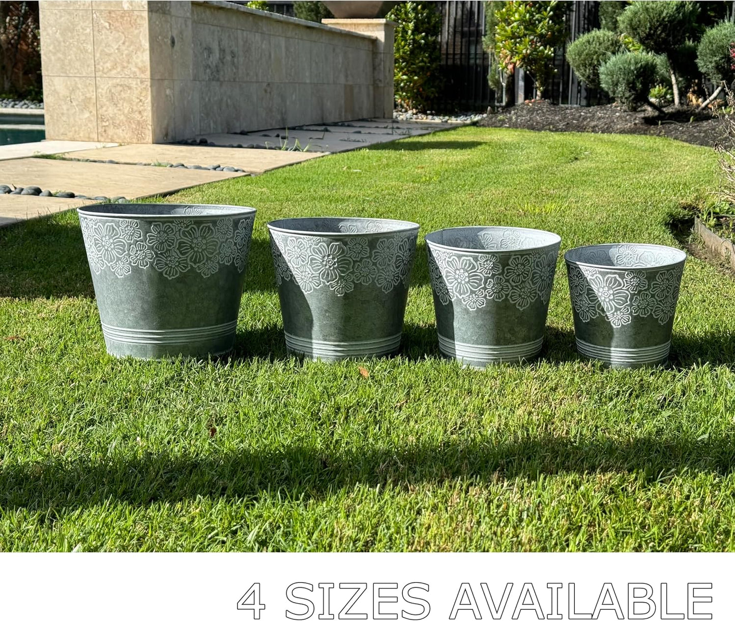 Maceta galvanizada redonda gris 7pulg