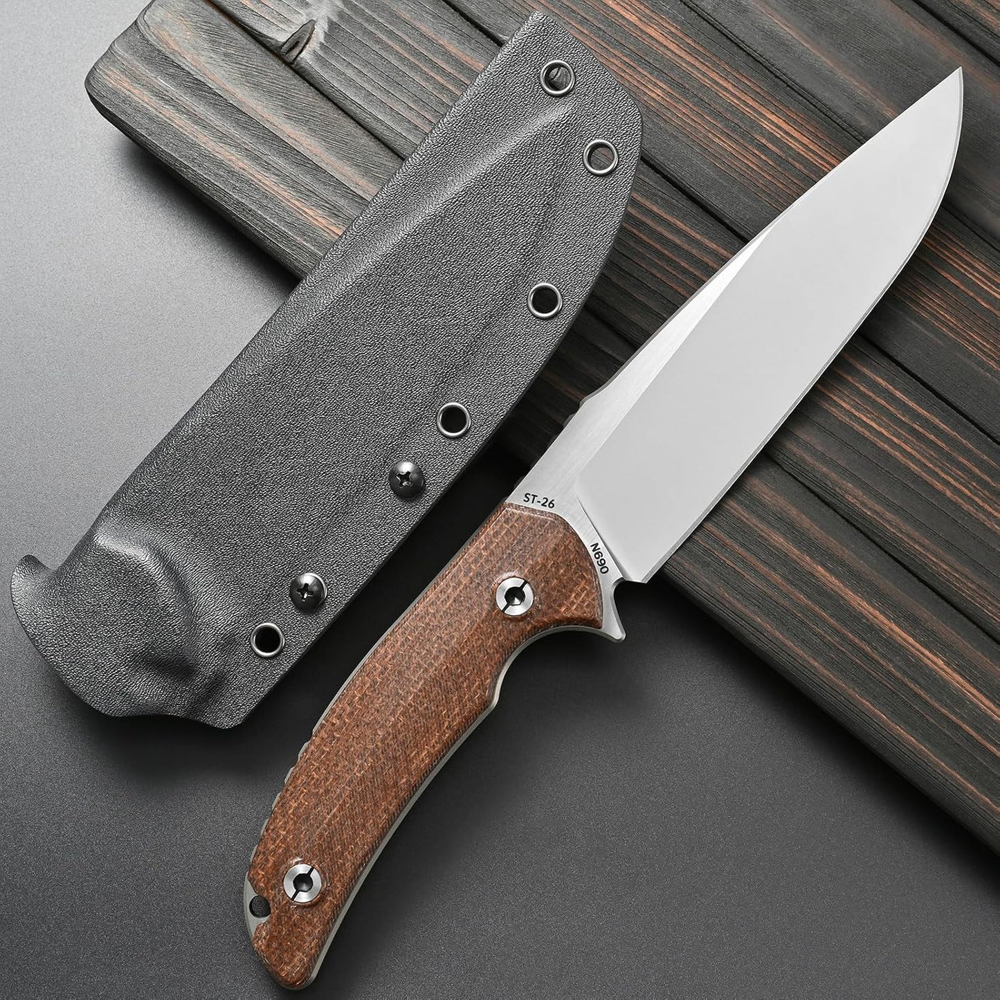Cuchillo EDC hoja fija N690 mango micarta marrón
