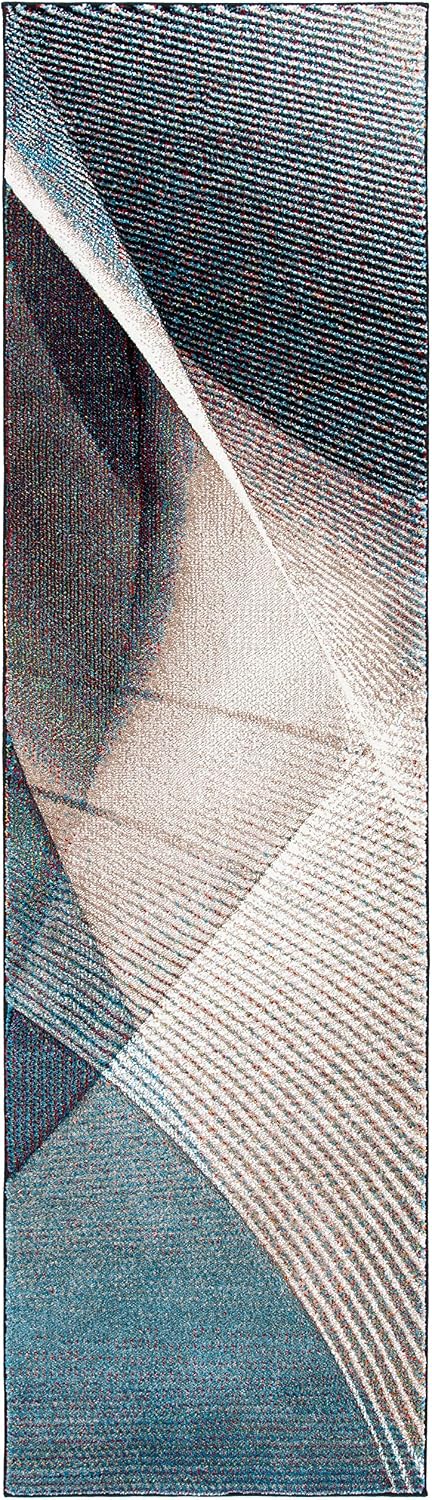 Alfombra pasillo 2'3"x6' beige azul diseño moderno no pelusa