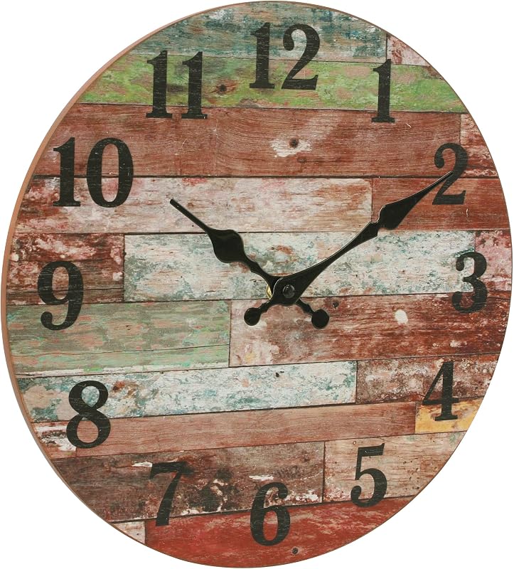 Reloj pared madera rústica MDF 12pulg rojo desgastado
