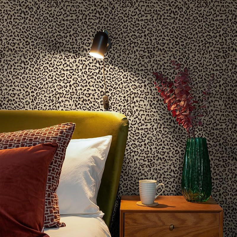 Papel tapiz autoadhesivo leopardo 17.3x400" negro/marrón
