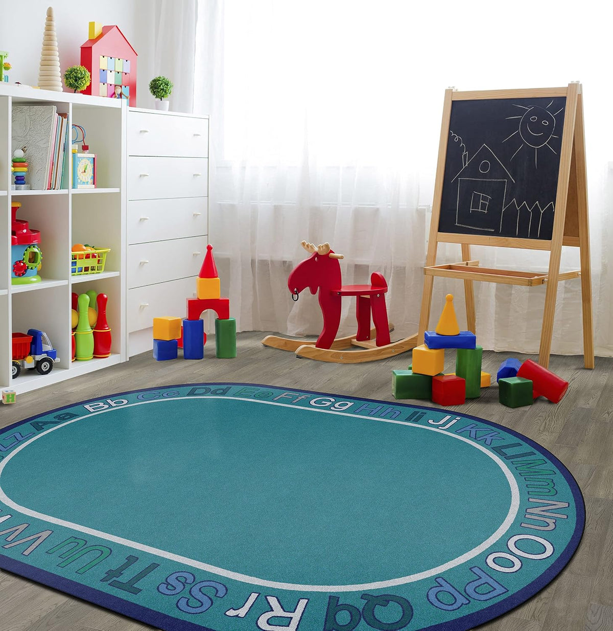 Alfombra educativa ovalada ABCs para preescolar