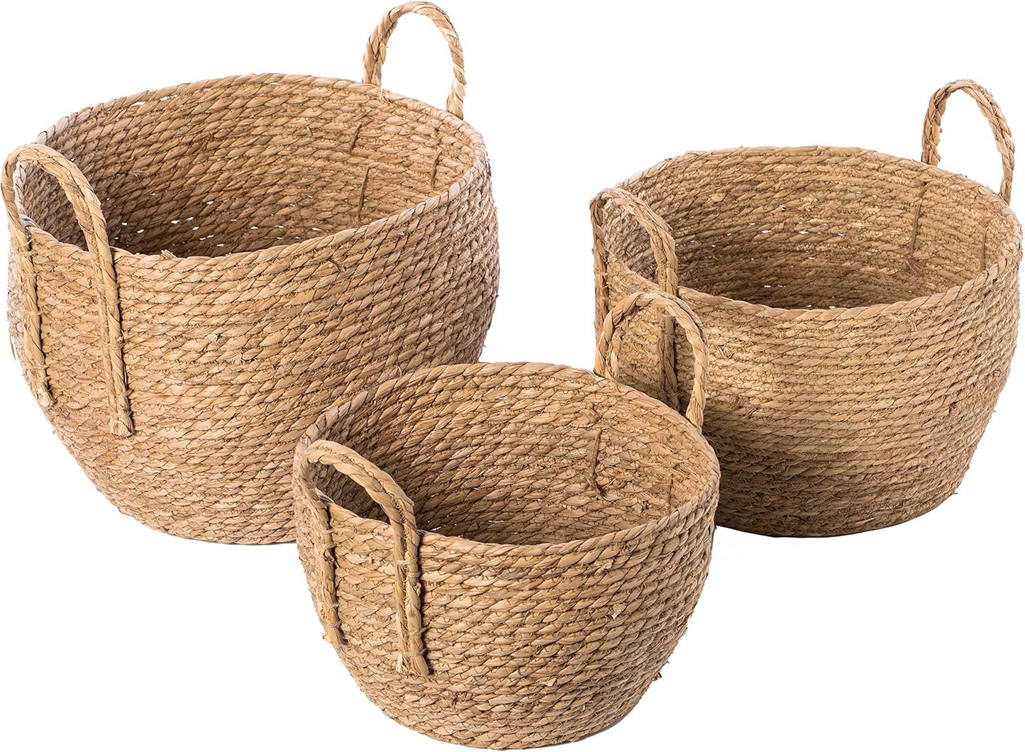 Cesta mimbre redonda con asas trenzadas set 3