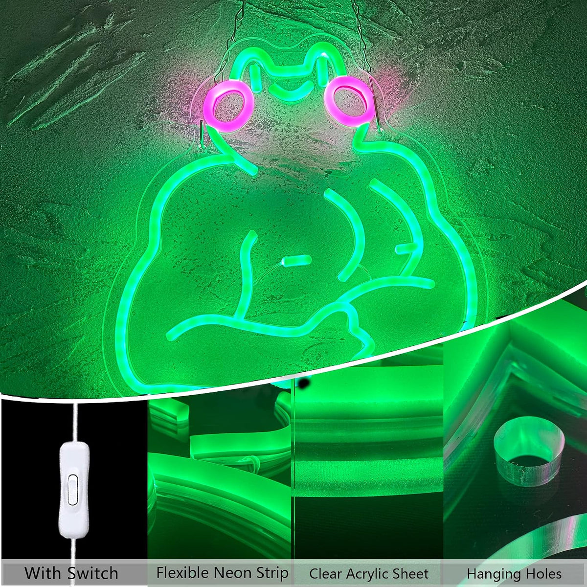 Letrero neón rana fitness LED 11.8x13pulg USB sala gimnasio