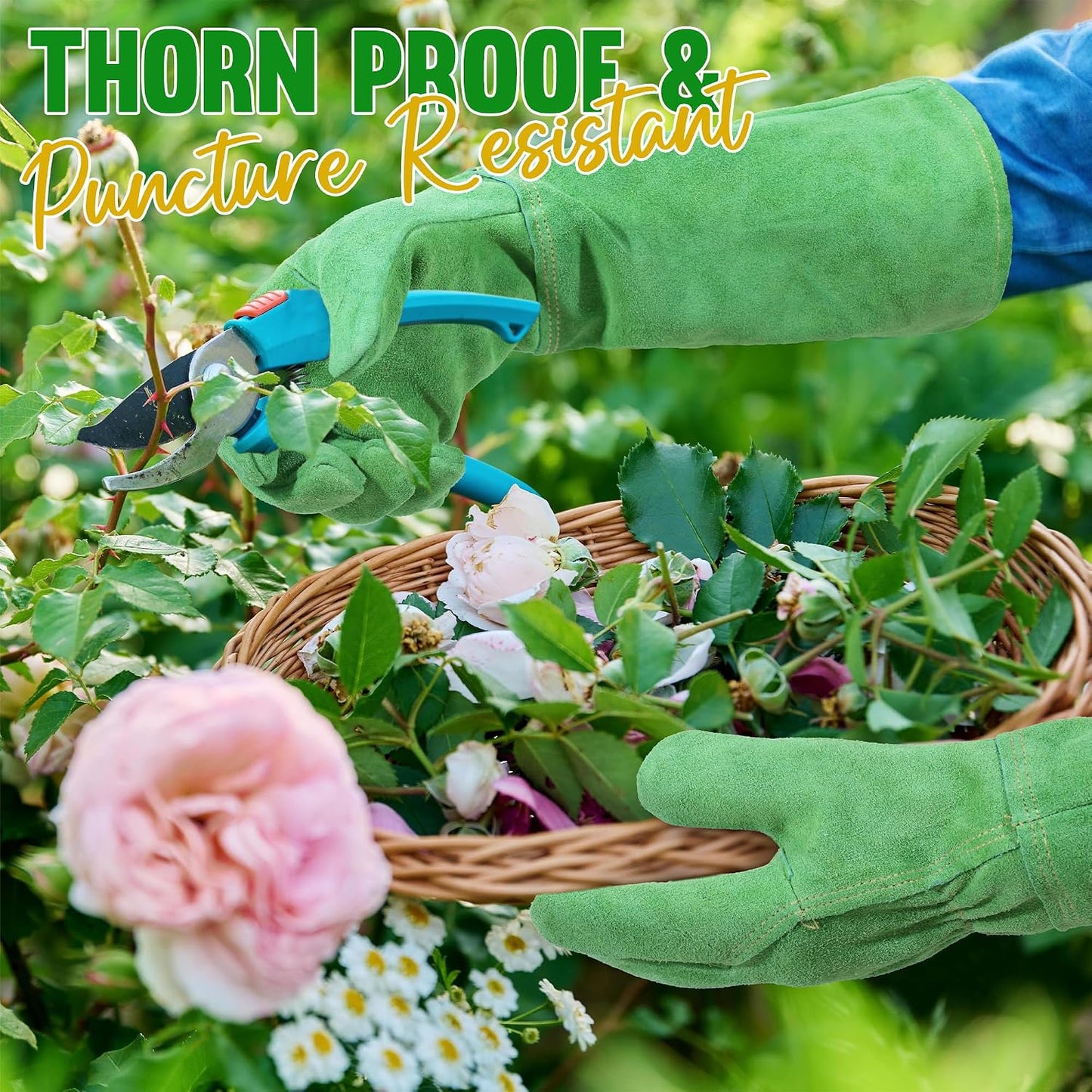 Guantes jardinería cuero largos antiestacas