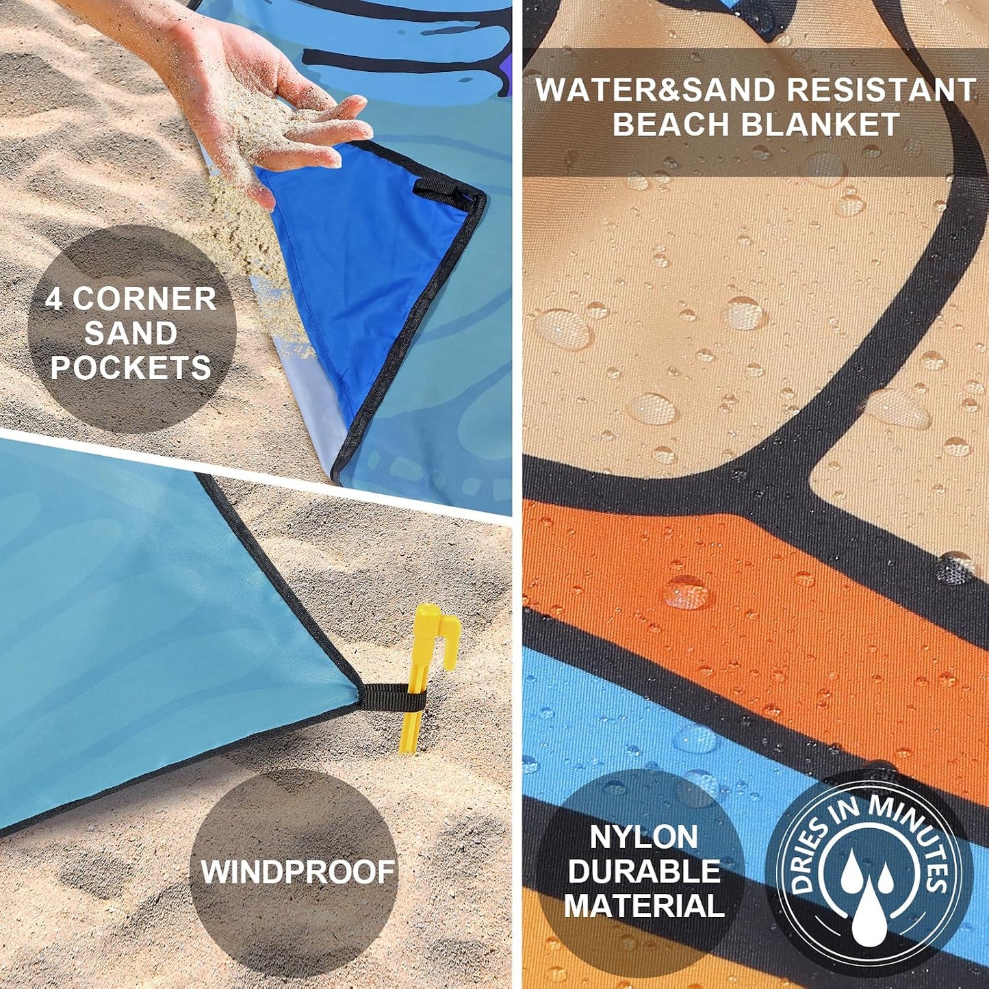 Manta playa impermeable 79x83 pulg para 2-8 adultos