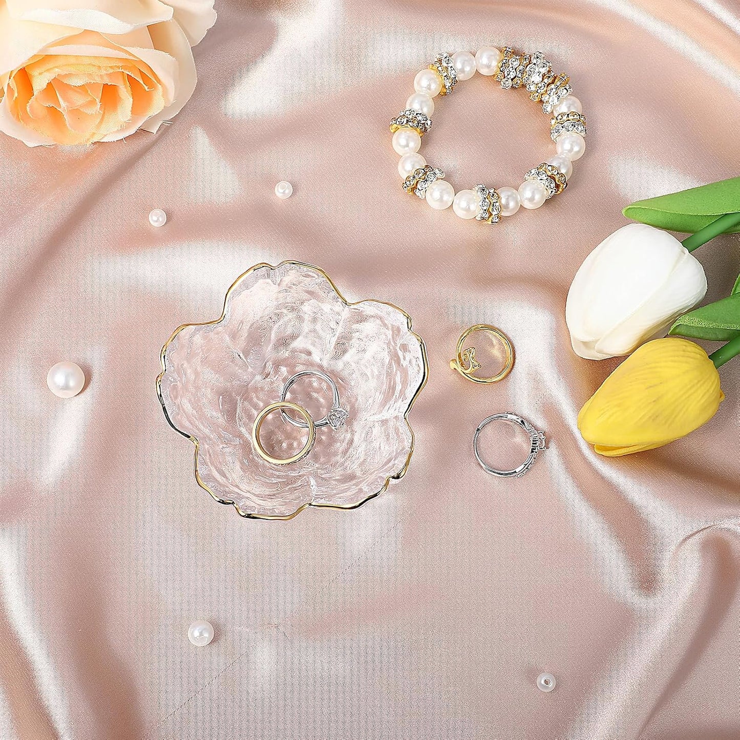 Bandeja joyas con flores doradas transparente