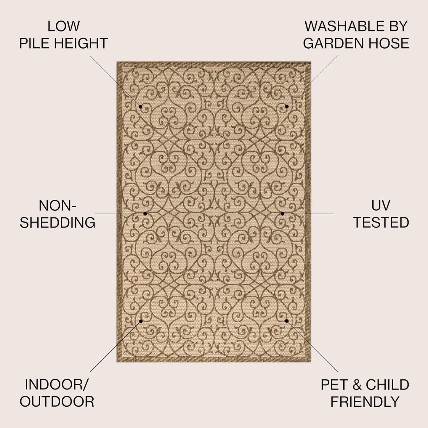 Alfombra cuadrada vintage 9x9ft beige/marrón patio