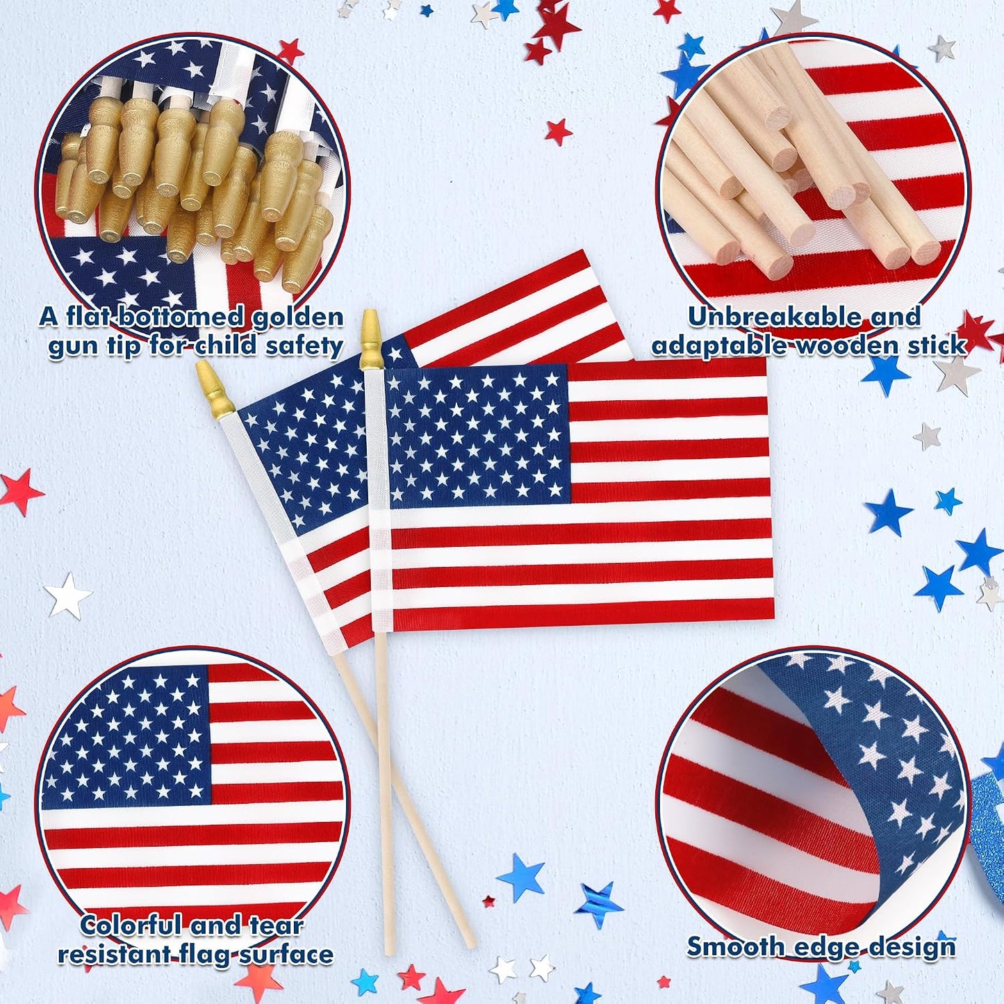 50 Mini Banderas Americanas en Palo Impermeables 4 de Julio