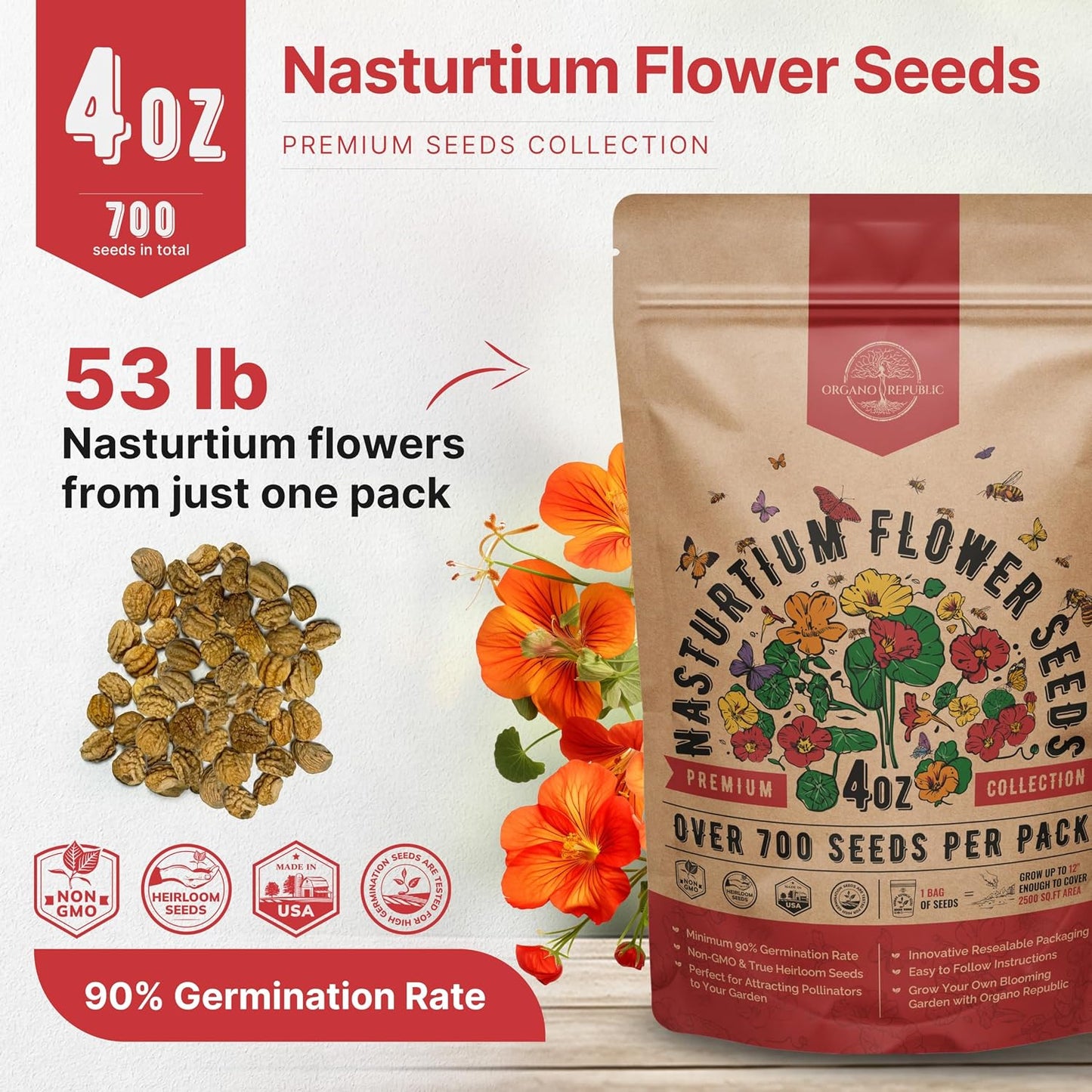 Pack 4oz semillas Nasturtium 700uds comestibles