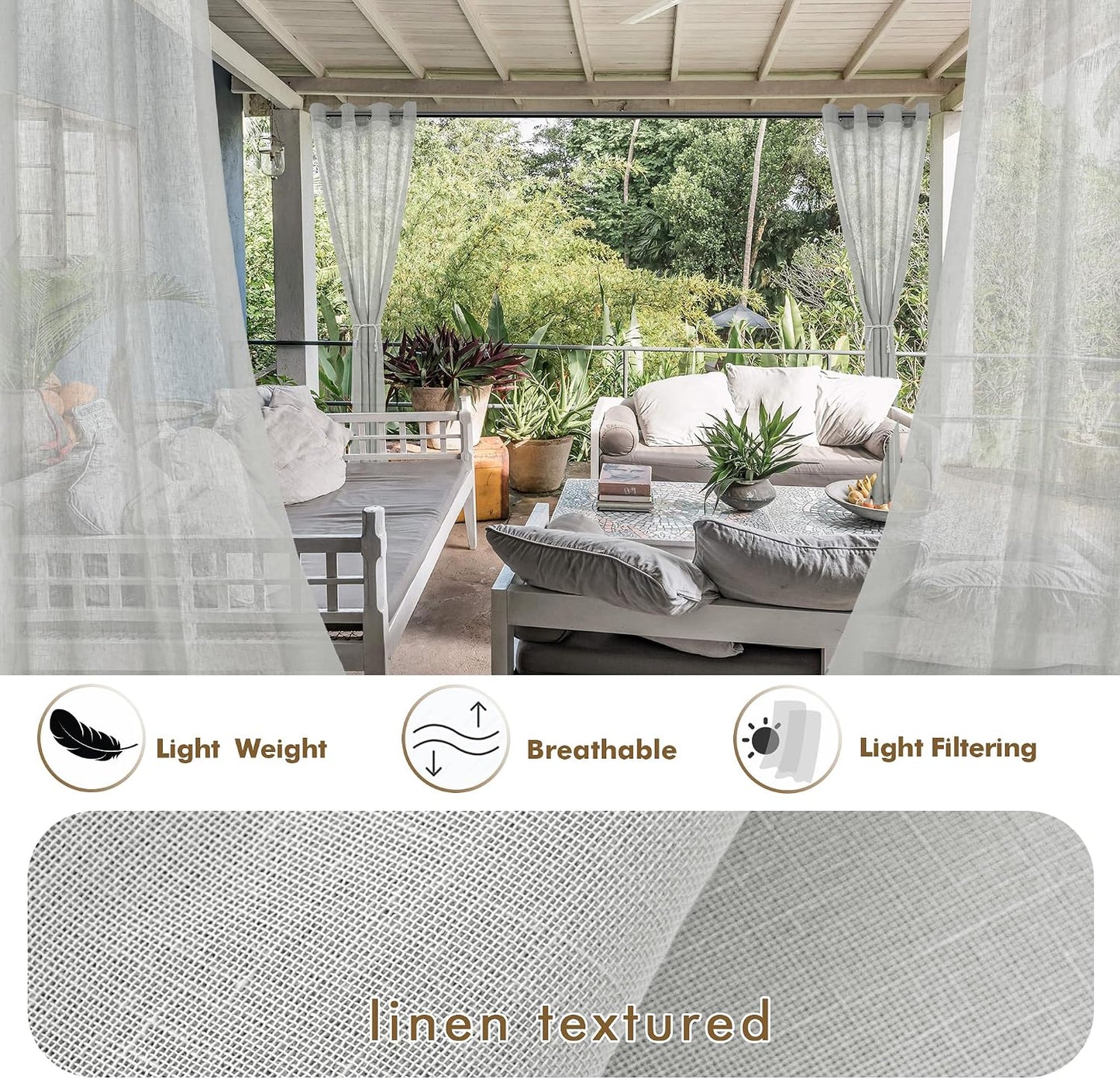 4 Cortinas lino gris semi transparente impermeables