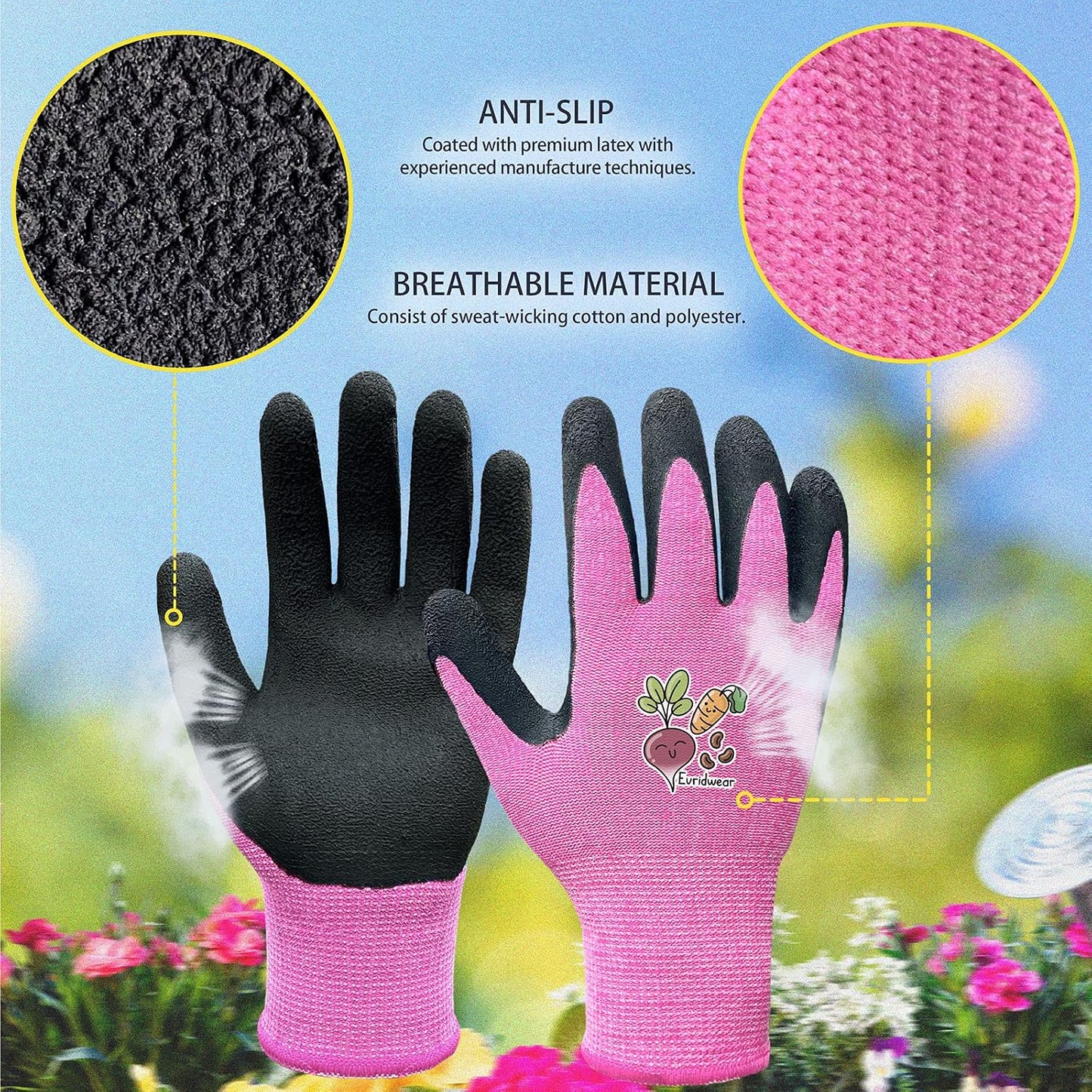 Guantes jardinería niños trabajo aire libre 3-12 años