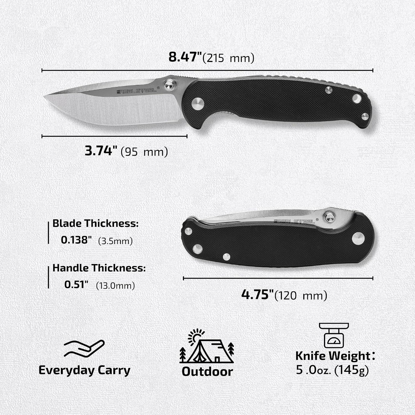 Cuchillo plegable EDC 3.74pulg hoja lavado de piedra G10
