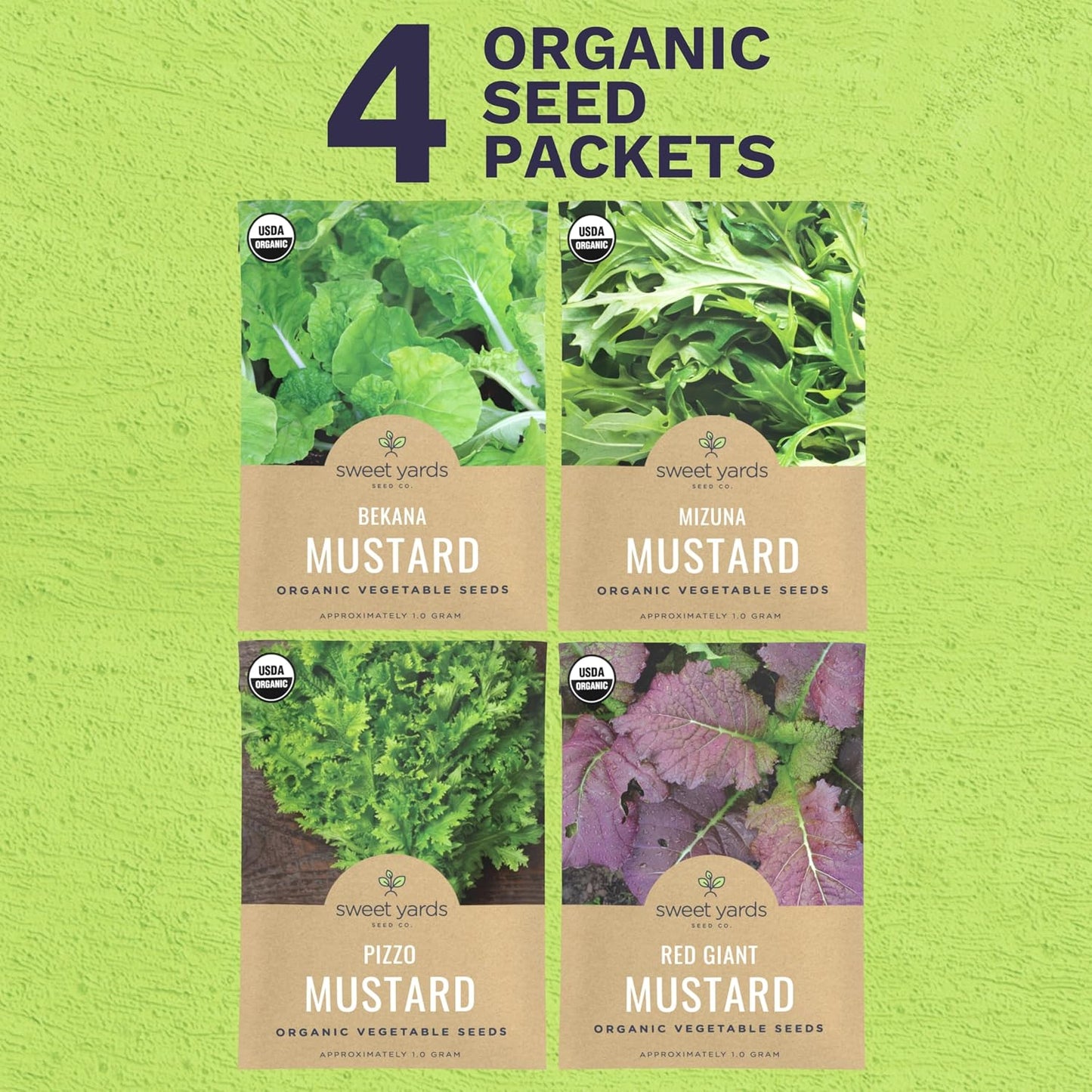 Pack 4 semillas verdes mostaza orgánicas Mizuna