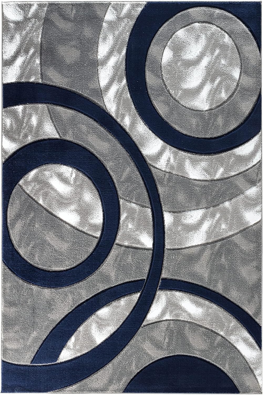 Alfombra área moderna 5x7ft círculos azul marino