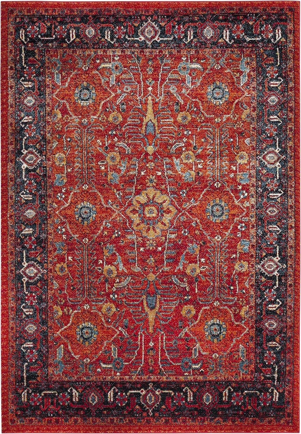 Alfombra decorativa persa 4x6ft naranja y azul marino