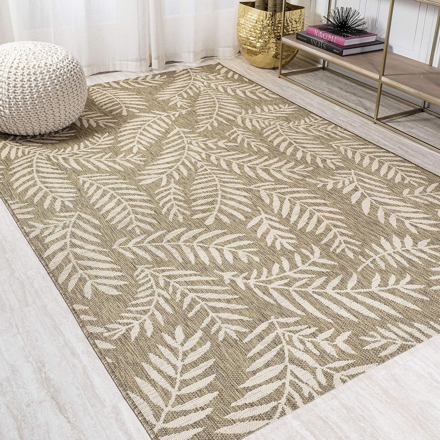 Alfombra nevis 4x6ft marrón/beige para patio exterior