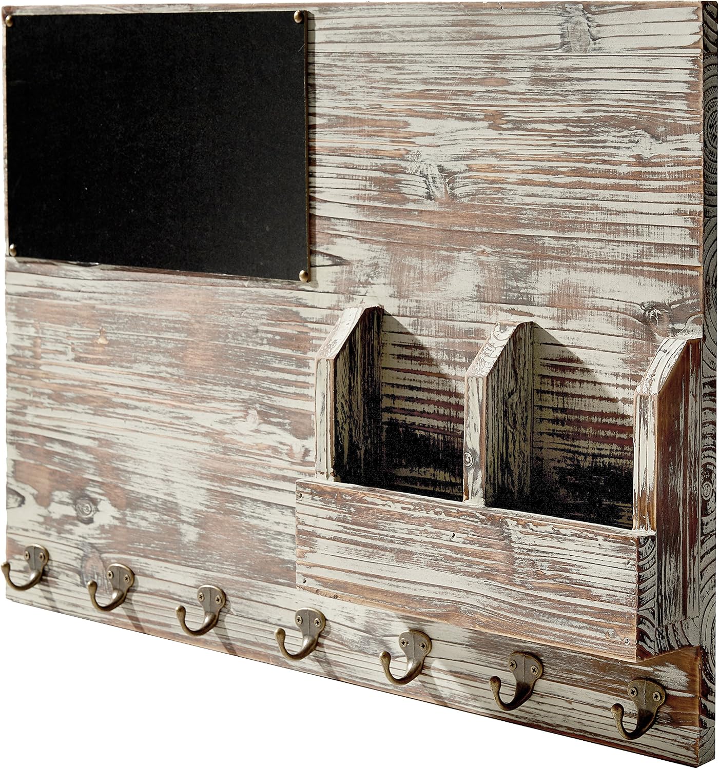 Organiz. pared madera antorchada con gancho llaves y clips