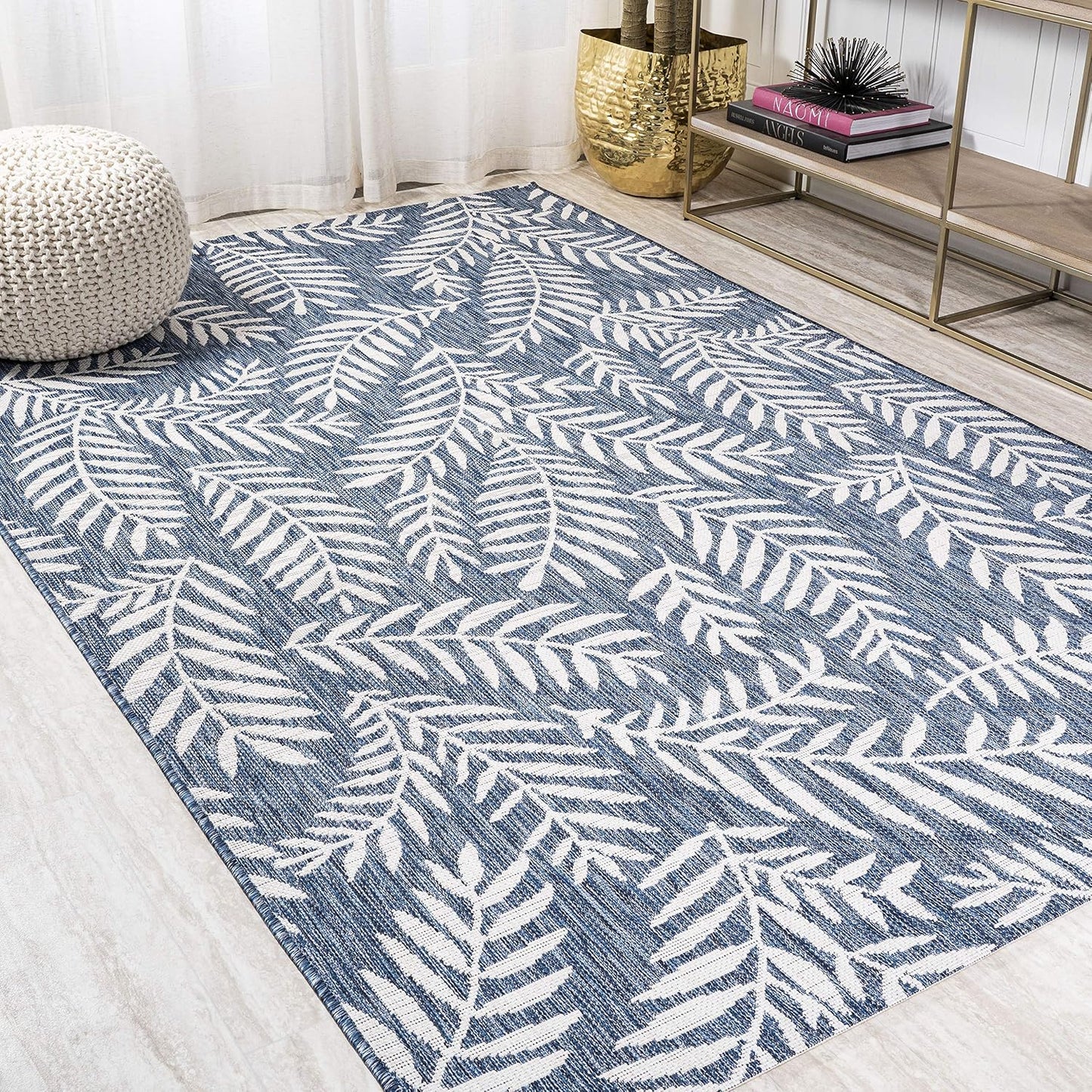 Alfombra nevis 3x5ft azul marino/marfil para patio y porche