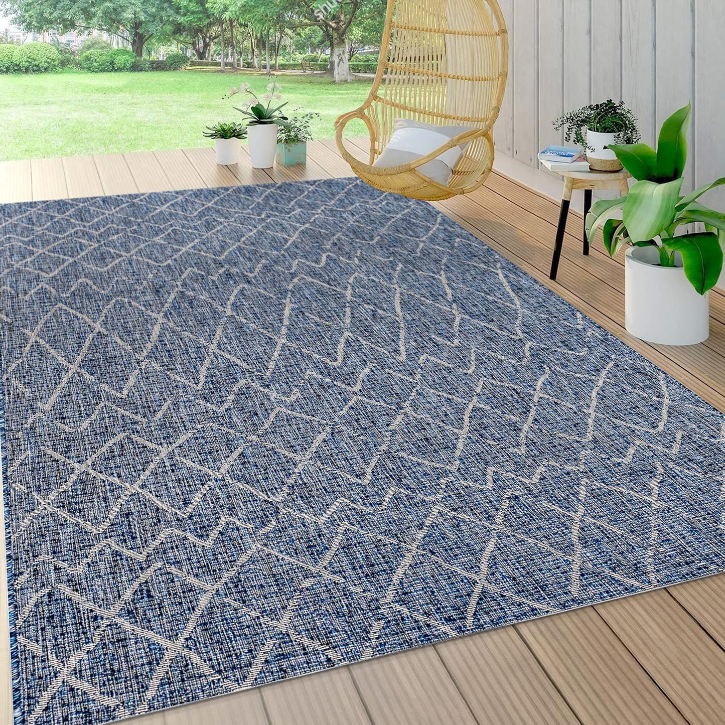 Alfombra marroquí enrejada 5x8ft azul marino/gris claro