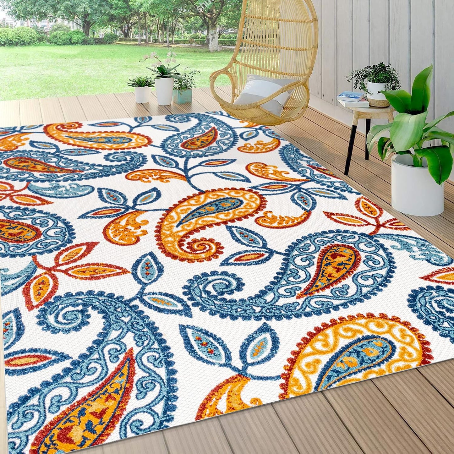 Alfombra cachemira 4x6ft naranja/azul