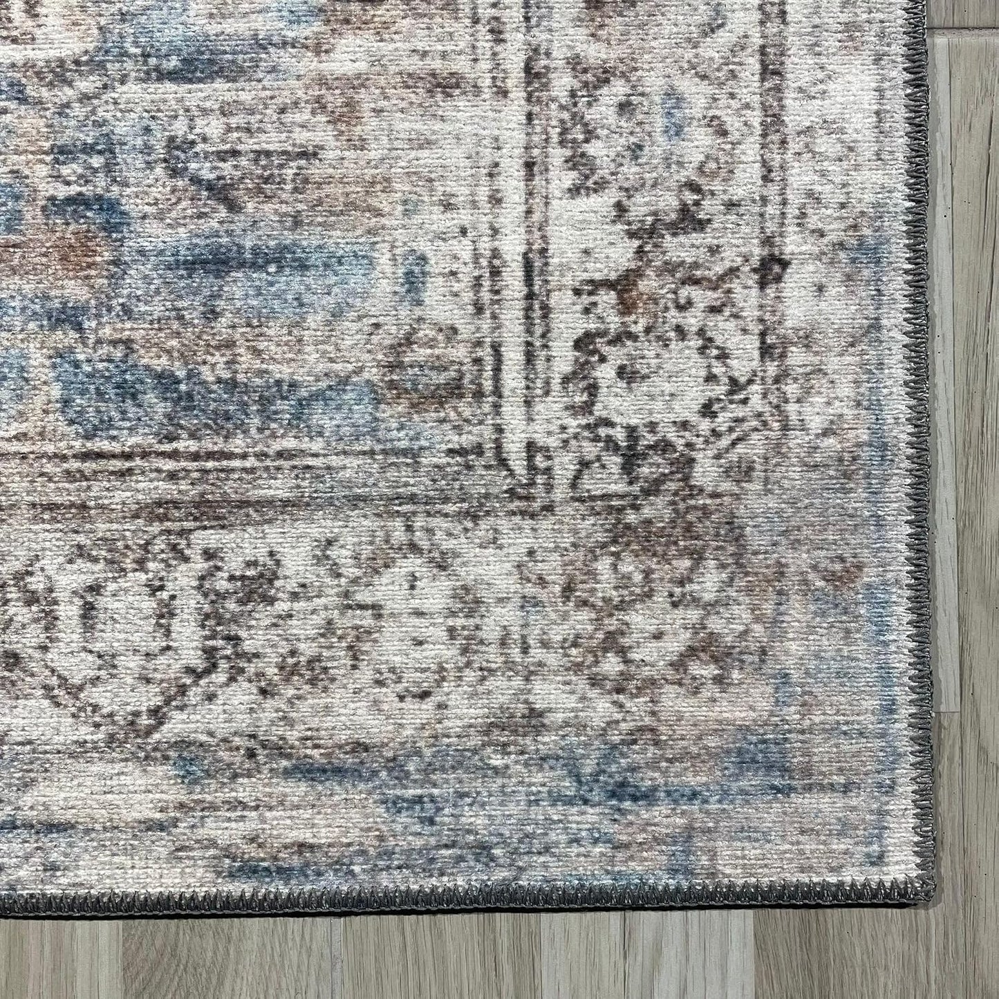 Alfombras felpilla antiderrap vintage pelo bajo beige-azul