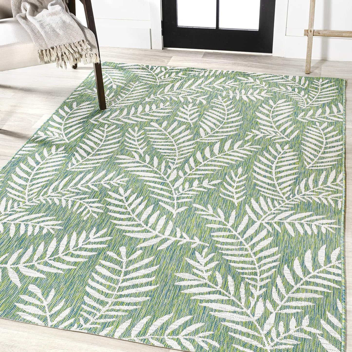 Alfombra área 4x6ft crema/verde para patio exterior