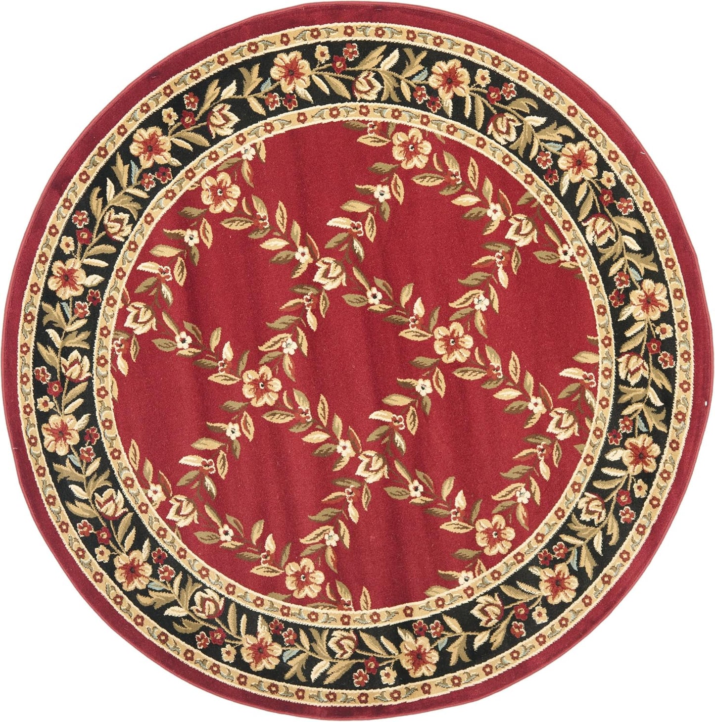 Alfombra redonda 5ft3pulg diseño enrejado floral rojo y