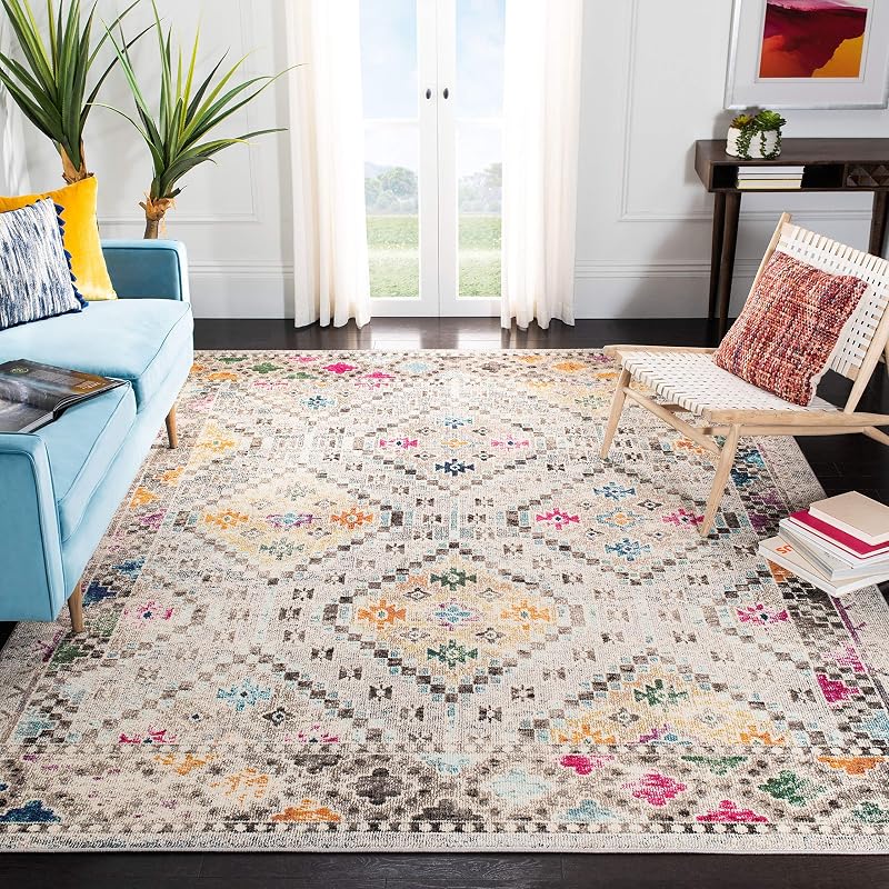 Alfombra área 9x12ft diseño bohemio gris amarillo no pelusa