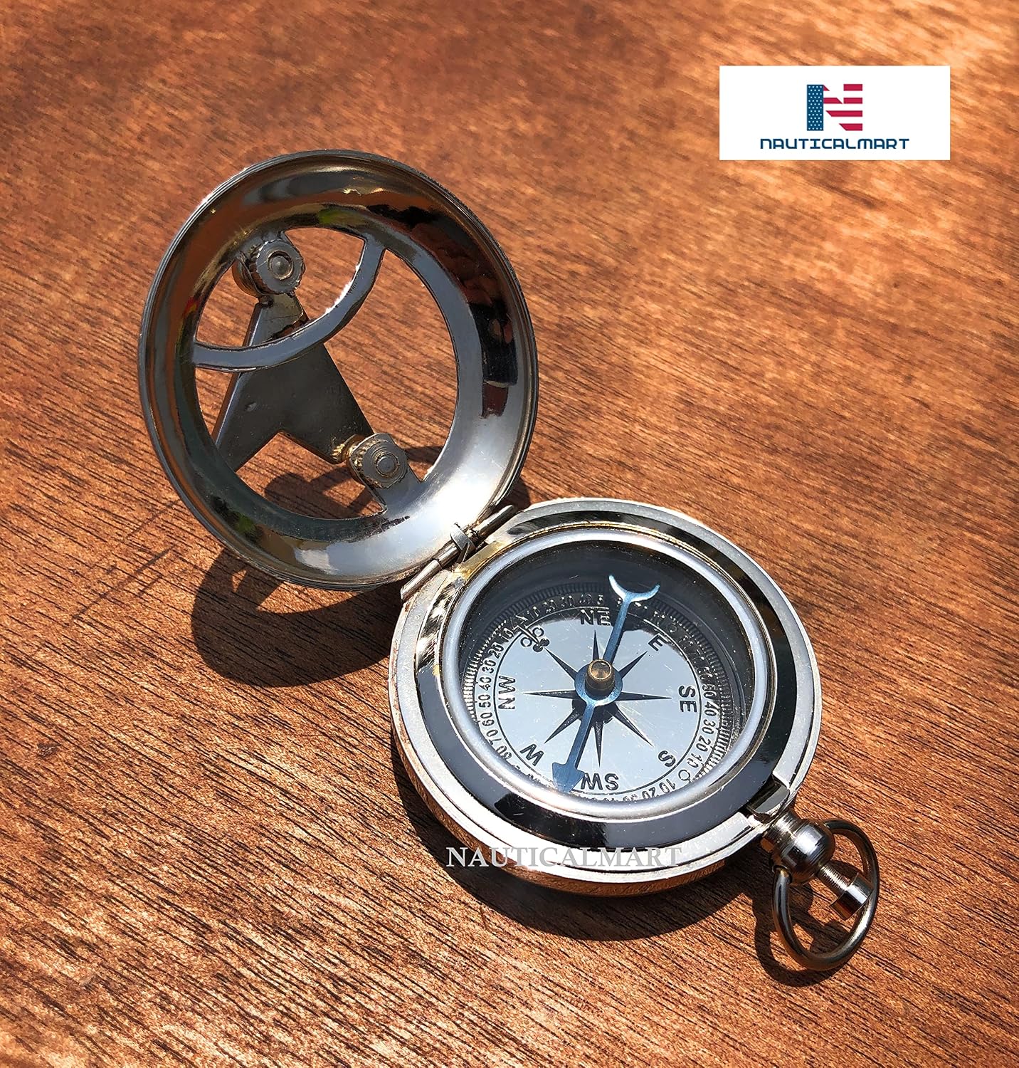 Brújula reloj sol latón cadena regalo vintage