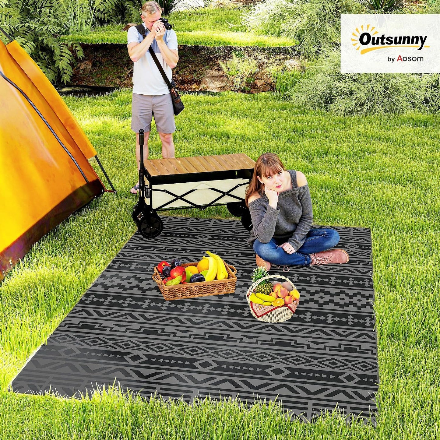 Alfombra exterior impermeable 6x9ft paja plástico reversible