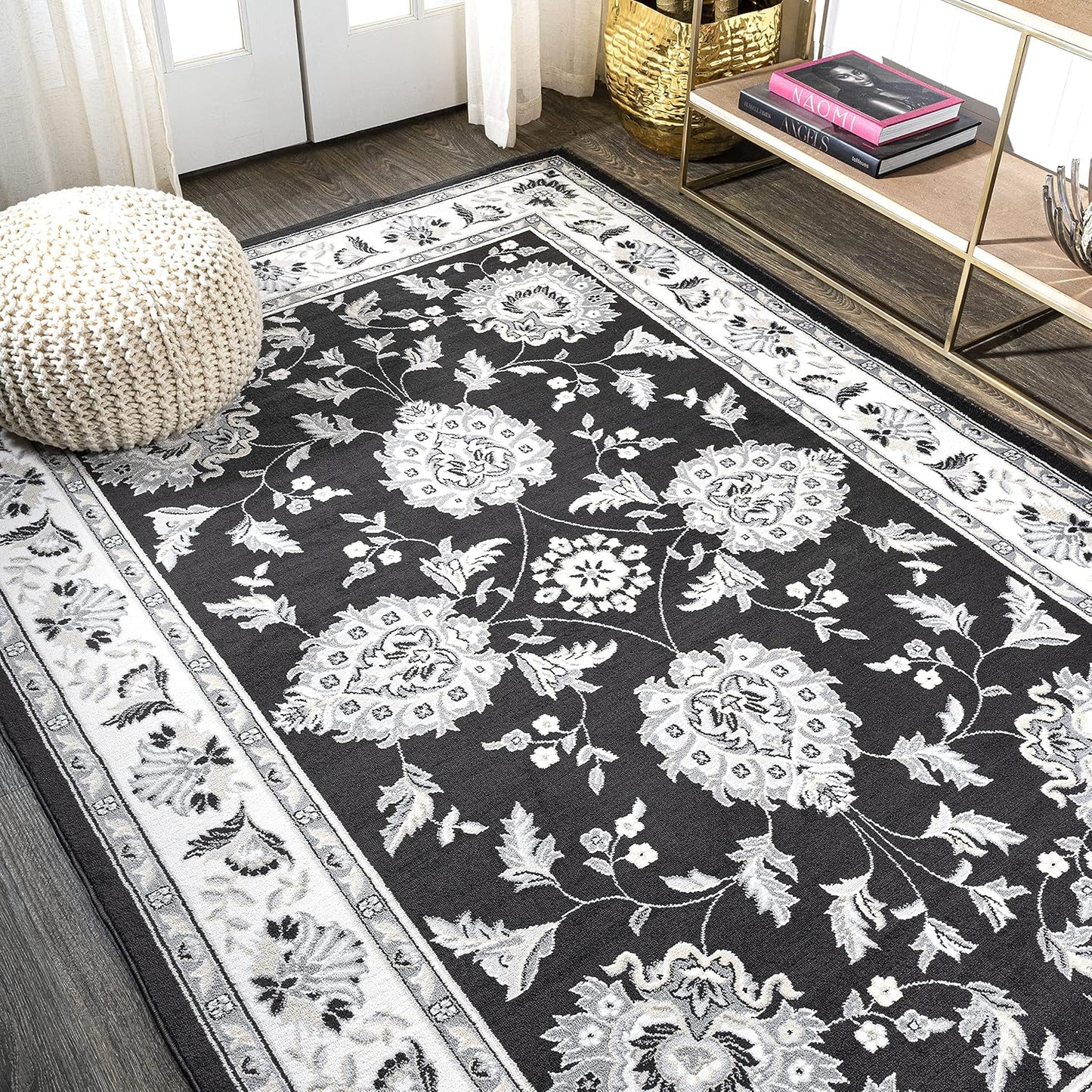 Alfombra sala dormitorio cocina 5x8pulg vintage negro/crema