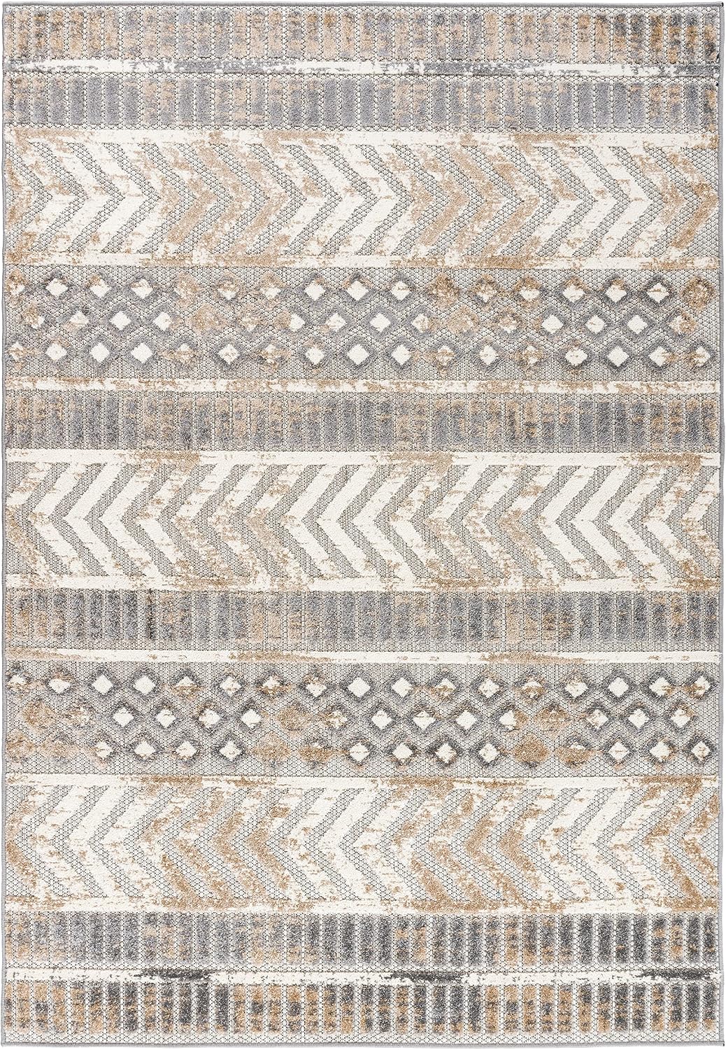 Alfombra geométrica beige para patio y terraza 7x10ft