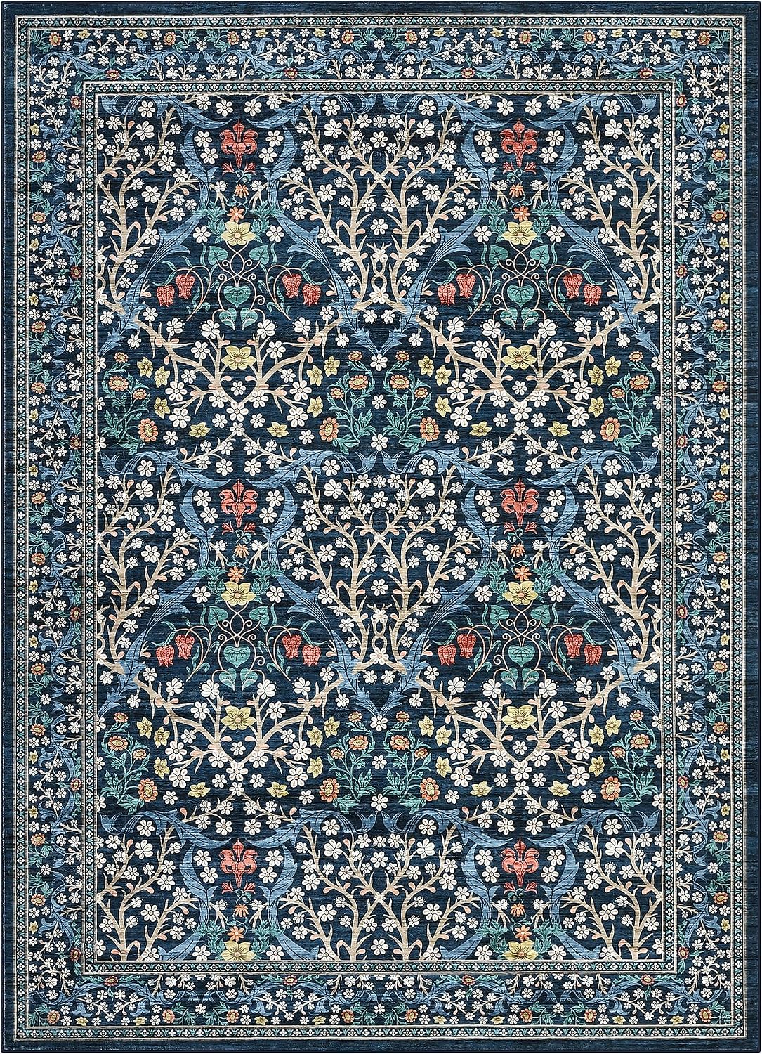 Alfombra floral azul antiderrap sala dormitorio boho