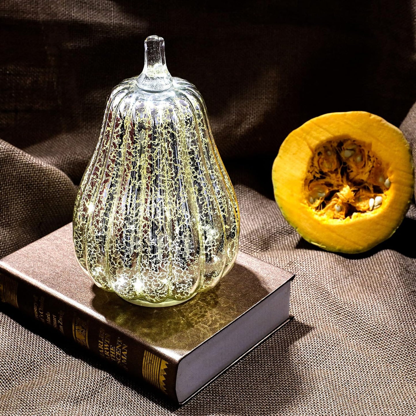 Luz LED calabaza color plateado con pilas