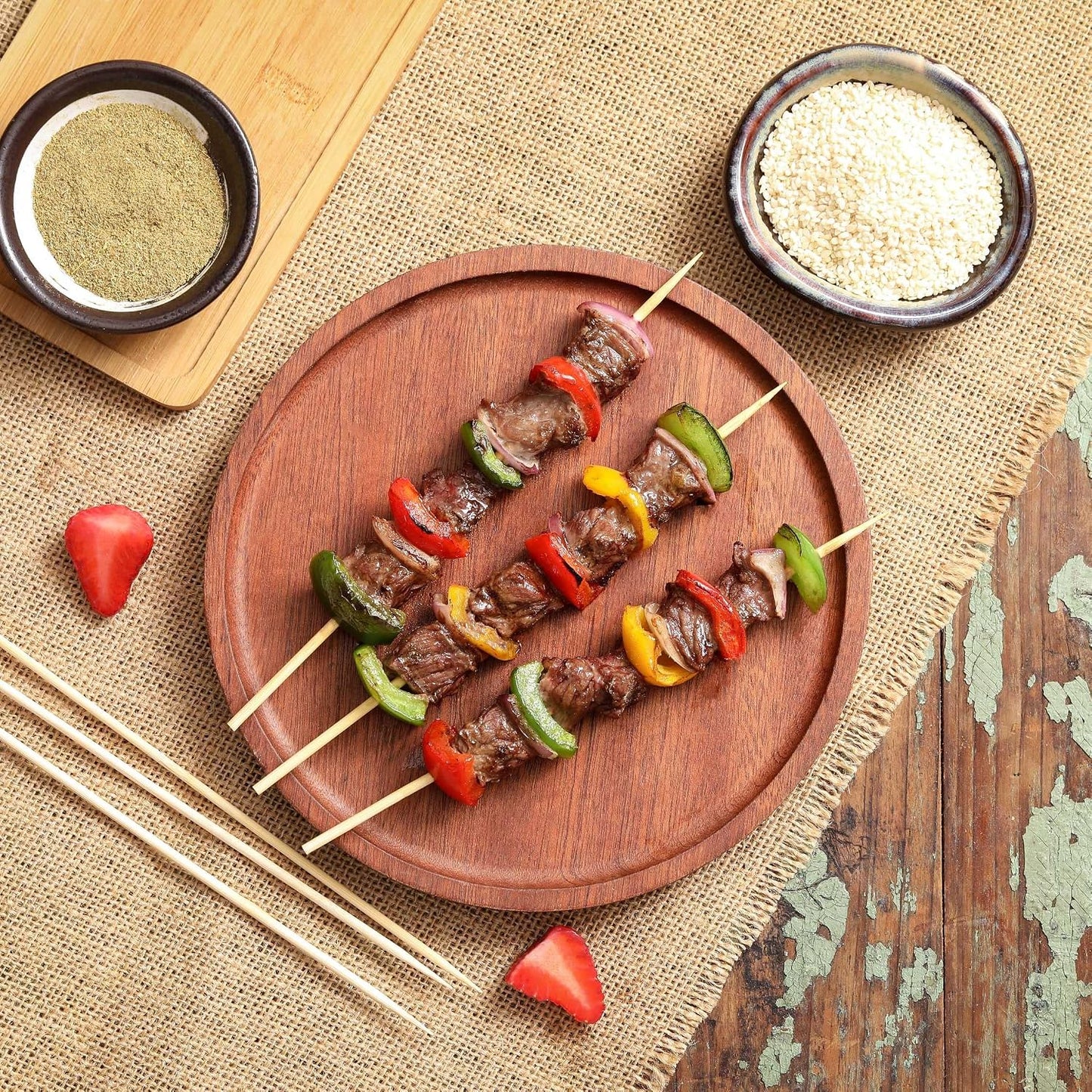 200 Pinchos Bambú 8pulg para Aperitivos Frutas Brochetas