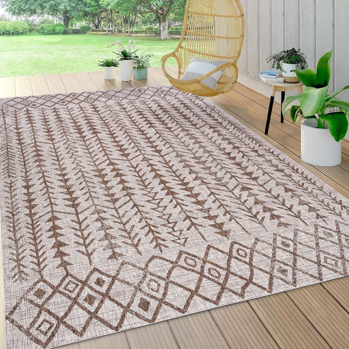 Alfombra bohemia 3x5ft beige/marrón patio porche