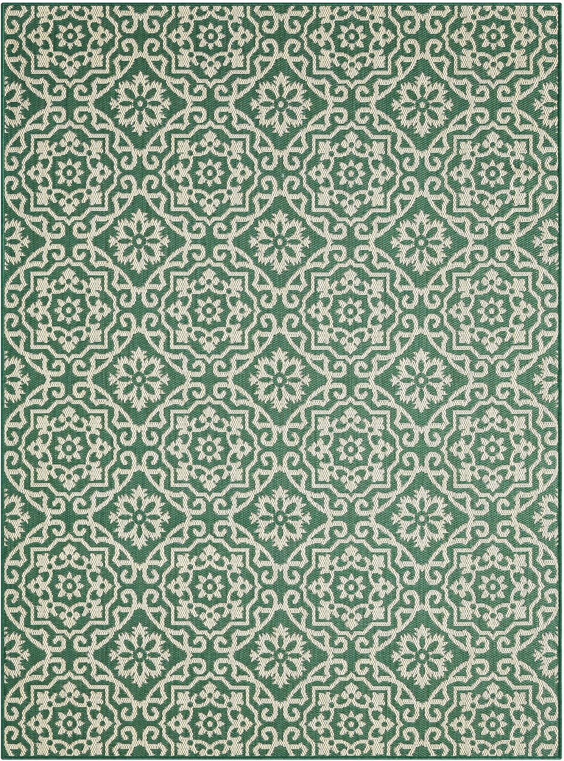 Alfombra área geométrica transicional 7'9x10'2 verde/beige