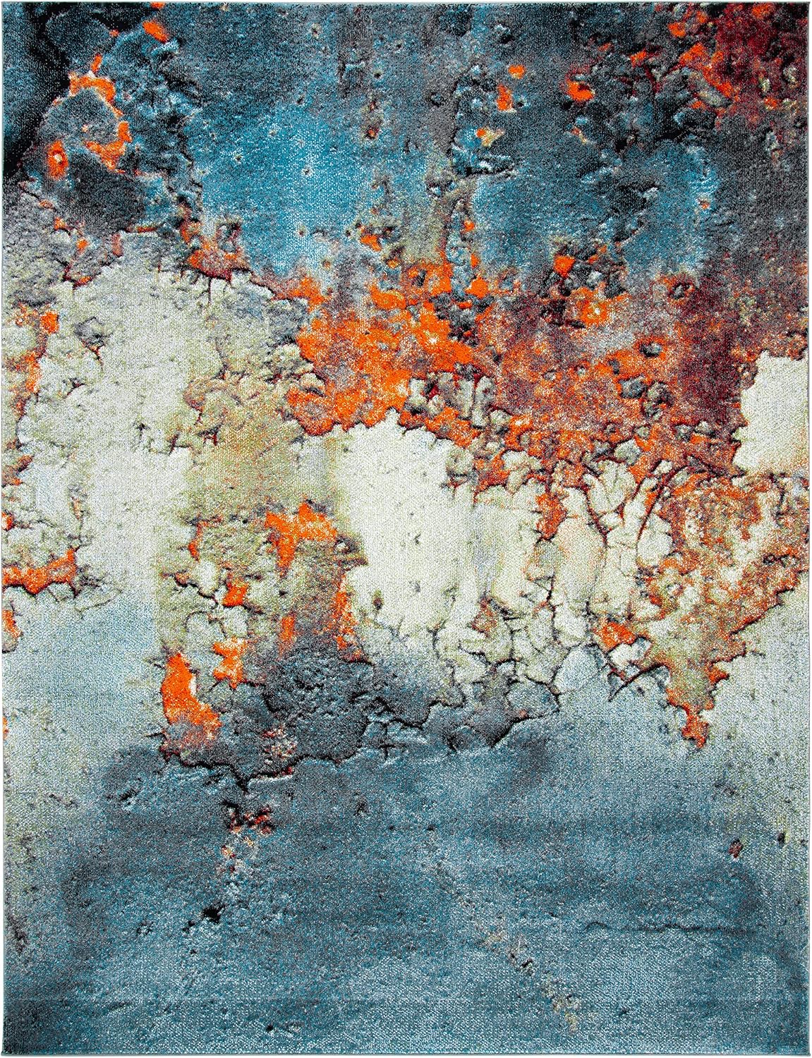 Alfombra sala 8x10ft diseño abstracto moderno azul y
