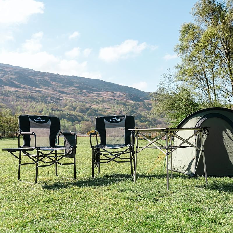 Silla plegable camping gran tamaño con mesa