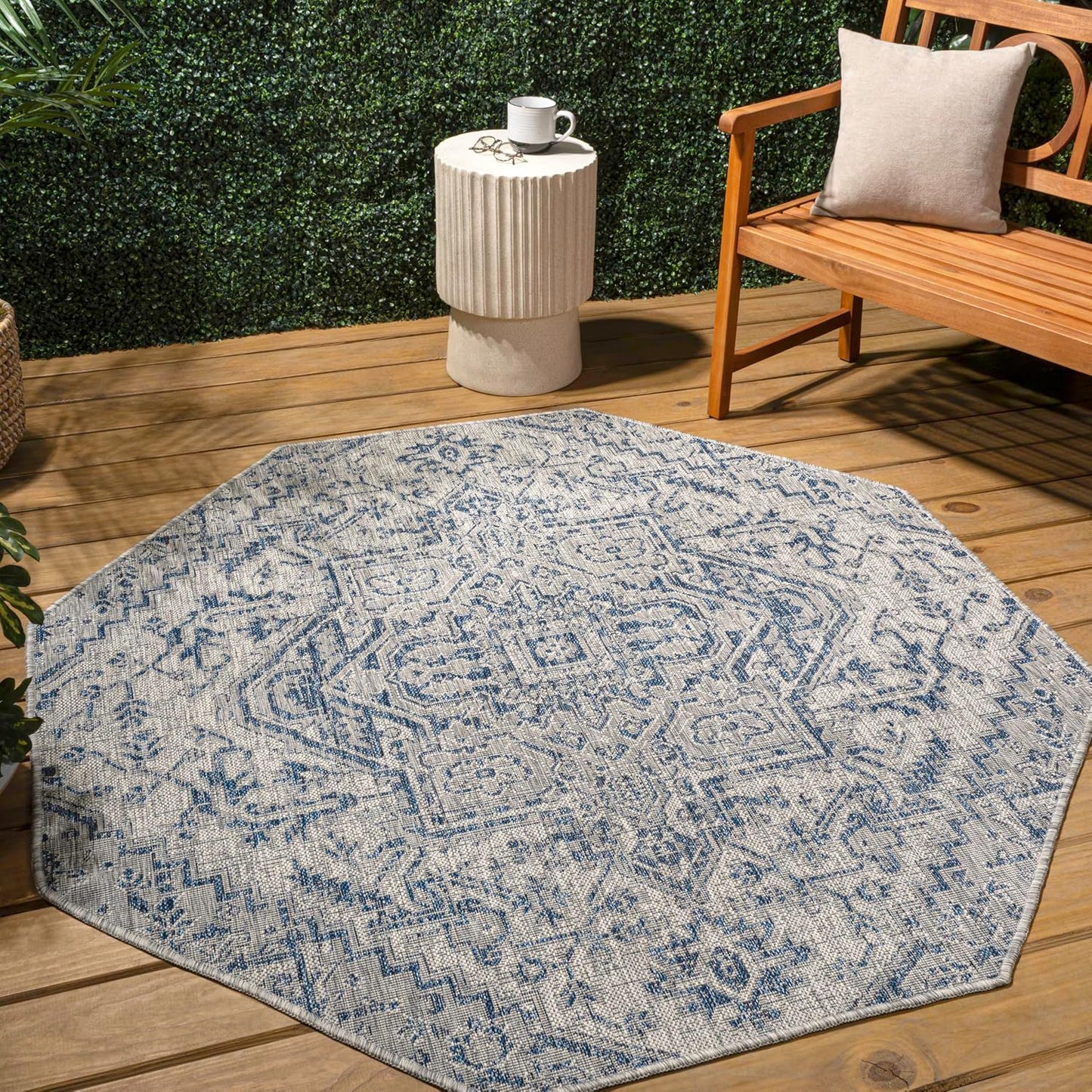 Alfombra octagonal boho 8ft azul marino/gris texturizado