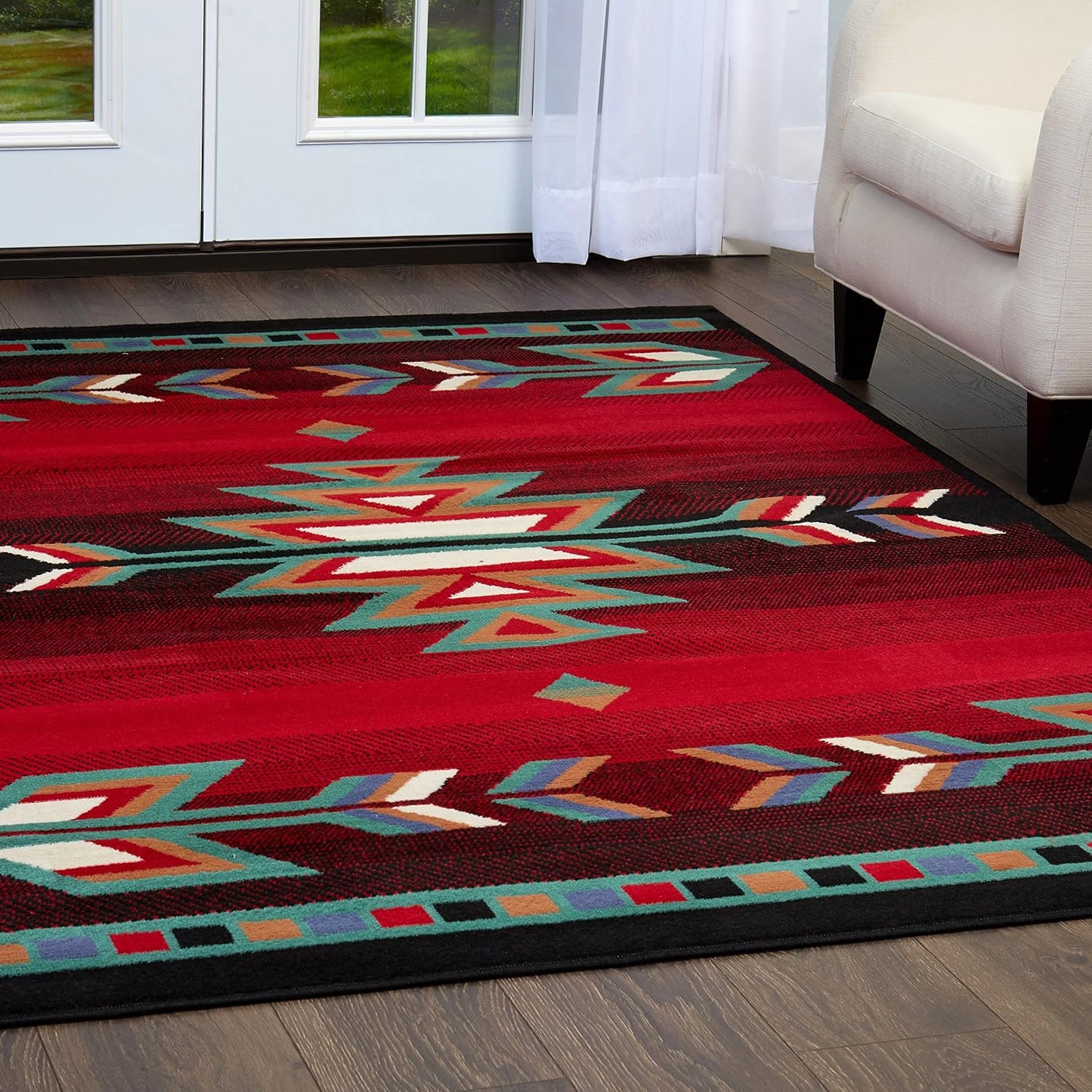 Alfombra área 7x8ft x 10x7ft negro/rojo/marfil