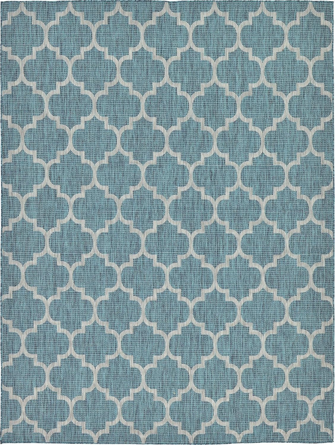 Alfombra área exterior 9x12ft rectángulo verde azulado/gris