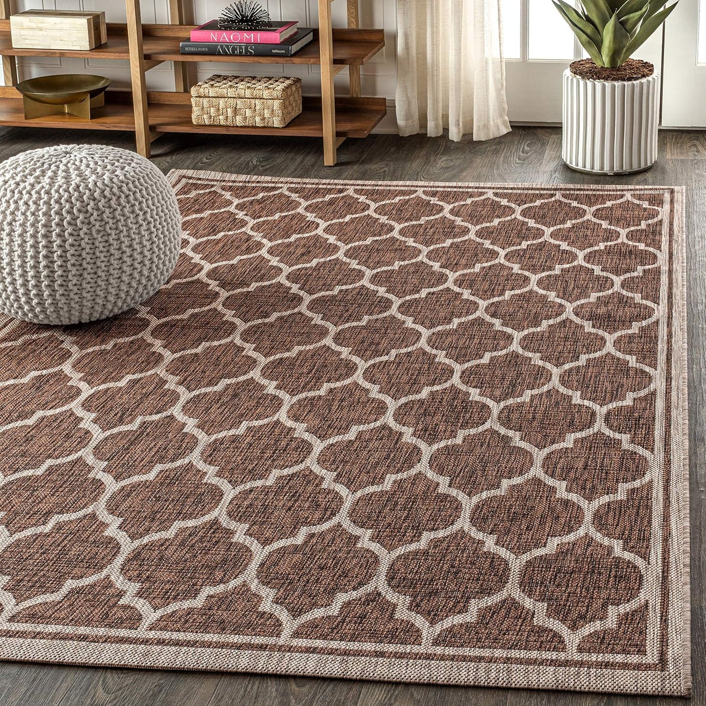 Alfombra marroquí enrejada 4x6 color espresso/taupe para patio